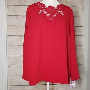 NWOT Alfani red embroidered bell sleeve blouse